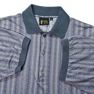 Bobby Jones Mens Blue Chevron Paisley Polo Golf Shirt Made in Italy Cotton Sz M